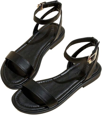 GORGLITTER Women's Strappy Ankle Strap Flat Sandals Dressy Open Toe Vacation Comfy Sandal Flats in Saudi Arabia