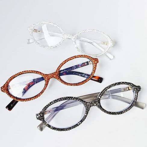 ICARA Fashion Rhinestone Bling نظارات القراءة للنساء Retro Oval Reader Negured Party Party Party Glasses in Kuwait