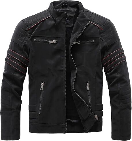 Men's Retro Casual Personalized Embroidery Long Sleeve Faux Leather Street Motorcycle Jacket in Saudi Arabia