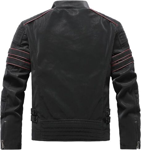 Men's Retro Casual Personalized Embroidery Long Sleeve Faux Leather Street Motorcycle Jacket in Saudi Arabia