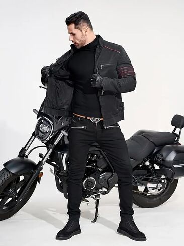Men's Retro Casual Personalized Embroidery Long Sleeve Faux Leather Street Motorcycle Jacket in Saudi Arabia