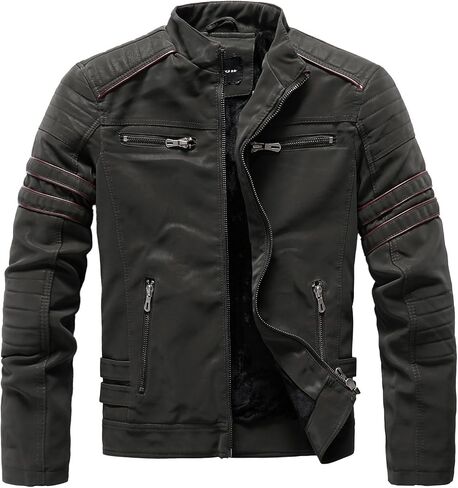 Men's Retro Casual Personalized Embroidery Long Sleeve Faux Leather Street Motorcycle Jacket in Saudi Arabia