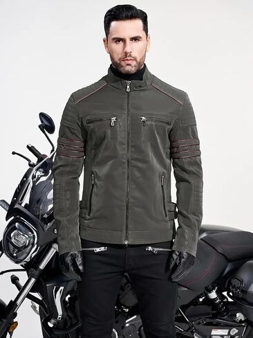 Men's Retro Casual Personalized Embroidery Long Sleeve Faux Leather Street Motorcycle Jacket in Saudi Arabia