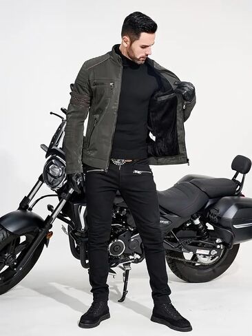 Men's Retro Casual Personalized Embroidery Long Sleeve Faux Leather Street Motorcycle Jacket in Saudi Arabia