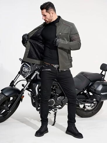 Men's Retro Casual Personalized Embroidery Long Sleeve Faux Leather Street Motorcycle Jacket in Saudi Arabia