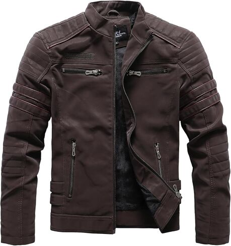 Men's Retro Casual Personalized Embroidery Long Sleeve Faux Leather Street Motorcycle Jacket in Saudi Arabia