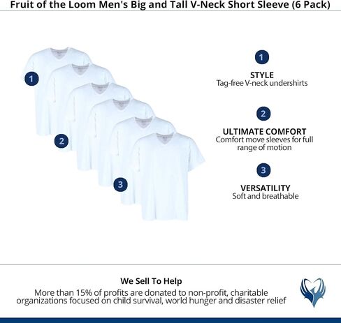 فاكهة Loom 194422052744 Men Short Sleeve V -Neck T -Shirt White - 3XL - Pack of 6 in Saudi Arabia