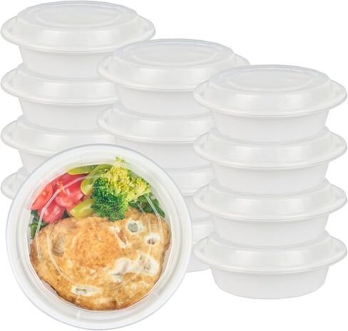 Restaurantware Asporto 16 Ounce To Go Boxes, 50 Microwavable Take Out Food Containers - Clear Plastic Lids Included, Do Not Contain BPA, White Plastic Catering Food Containers, Disposable, Round in Kuwait