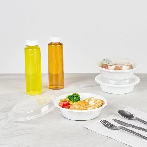 Restaurantware Asporto 16 Ounce To Go Boxes, 50 Microwavable Take Out Food Containers - Clear Plastic Lids Included, Do Not Contain BPA, White Plastic Catering Food Containers, Disposable, Round in Kuwait