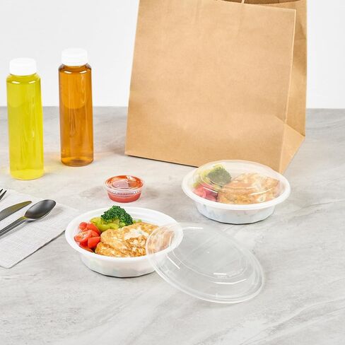 Restaurantware Asporto 16 Ounce To Go Boxes, 50 Microwavable Take Out Food Containers - Clear Plastic Lids Included, Do Not Contain BPA, White Plastic Catering Food Containers, Disposable, Round in Kuwait