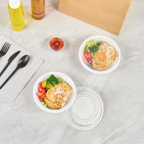 Restaurantware Asporto 16 Ounce To Go Boxes, 50 Microwavable Take Out Food Containers - Clear Plastic Lids Included, Do Not Contain BPA, White Plastic Catering Food Containers, Disposable, Round in Kuwait