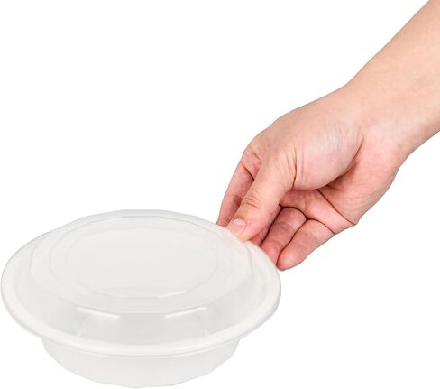 Restaurantware Asporto 16 Ounce To Go Boxes, 50 Microwavable Take Out Food Containers - Clear Plastic Lids Included, Do Not Contain BPA, White Plastic Catering Food Containers, Disposable, Round in Kuwait