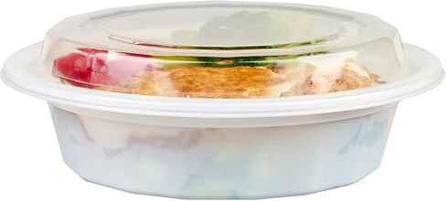 Restaurantware Asporto 16 Ounce To Go Boxes, 50 Microwavable Take Out Food Containers - Clear Plastic Lids Included, Do Not Contain BPA, White Plastic Catering Food Containers, Disposable, Round in Kuwait