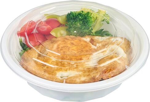 Restaurantware Asporto 16 Ounce To Go Boxes, 50 Microwavable Take Out Food Containers - Clear Plastic Lids Included, Do Not Contain BPA, White Plastic Catering Food Containers, Disposable, Round in Kuwait