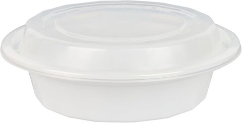 Restaurantware Asporto 16 Ounce To Go Boxes, 50 Microwavable Take Out Food Containers - Clear Plastic Lids Included, Do Not Contain BPA, White Plastic Catering Food Containers, Disposable, Round in Kuwait