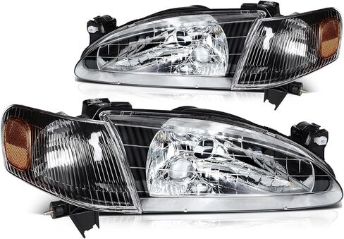 Headlight Assembly for Corolla 1998-2000 Clear Lens Black Housing Amber Reflector Driver and Passenger Side Headlamp in Saudi Arabia
