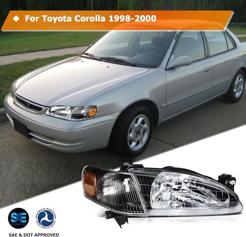 مجموعة المصابيح الأمامية لـ Corolla 1998-2000 Clear Lens Black Housing Amber Reflector Driver و Massenger Side in Kuwait