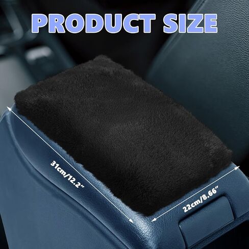 Furry Car Armrest Cover, Soft Rabbit Fur Auto Center Console Cover, Fluffy Car Armrest Seat Box Cover Protector, Universal Middle Console Pad Decoration Car Accessories (Black) in Kuwait