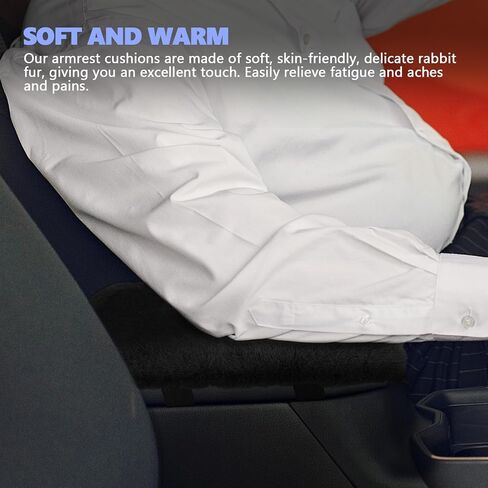 Furry Car Armrest Cover, Soft Rabbit Fur Auto Center Console Cover, Fluffy Car Armrest Seat Box Cover Protector, Universal Middle Console Pad Decoration Car Accessories (Black) in Kuwait