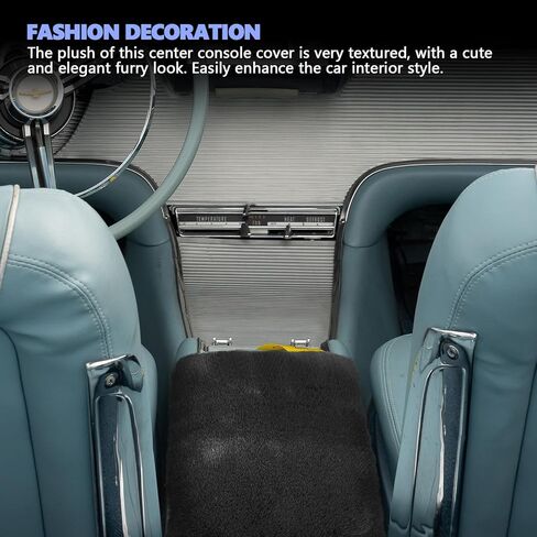 Furry Car Armrest Cover, Soft Rabbit Fur Auto Center Console Cover, Fluffy Car Armrest Seat Box Cover Protector, Universal Middle Console Pad Decoration Car Accessories (Black) in Kuwait