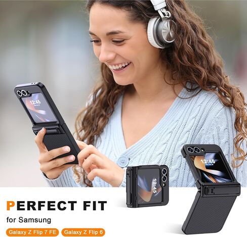 KJSK for Samsung Galaxy Z Flip 7 FE/Z Flip 6 Case,with Stand & Belt-Clip,[Hinge Protection] [Built-in Screen Protector],Rugged Protective Phone Cover(Black) in Saudi Arabia