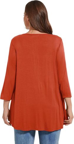LARACE Women's 3/4 Sleeve Shirts Plus Size Tunic Tops Loose V-Neck Pleated T-Shirts for Leggings in Saudi Arabia
