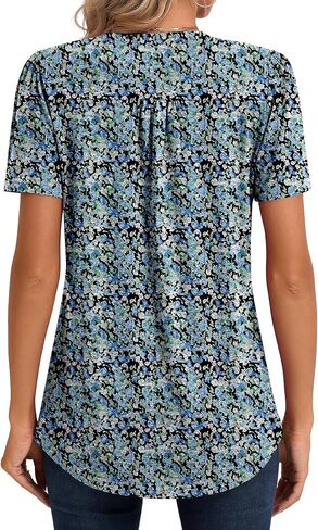 Ficerd Women's Pleated Tunic Top 2025 Crew Neck Spring Short Sleeve Loose Dressy Summer Blouses Fit Trendy T-shirts Tops in Saudi Arabia