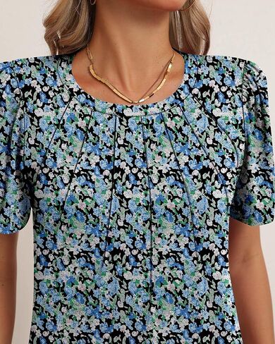 Ficerd Women's Pleated Tunic Top 2025 Crew Neck Spring Short Sleeve Loose Dressy Summer Blouses Fit Trendy T-shirts Tops in Saudi Arabia