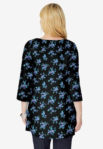 Woman Within Plus Size Perfect Printed Three-Quarter-Sleeve V-Neck Tunic in Saudi Arabia