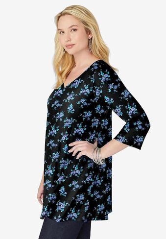 Woman Within Plus Size Perfect Printed Three-Quarter-Sleeve V-Neck Tunic in Saudi Arabia