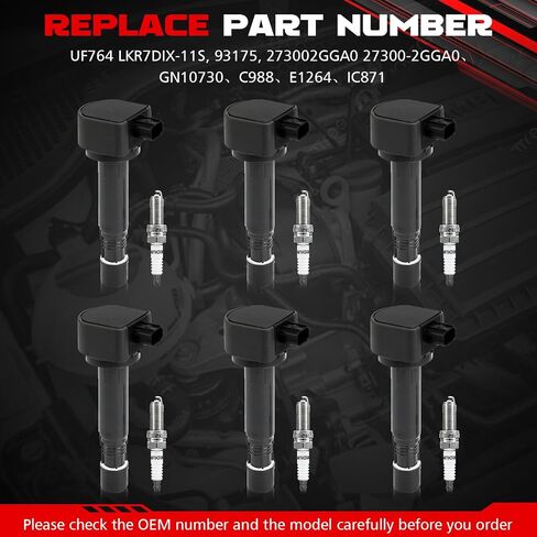 UF624 Set of 6 Ignition Coil Pack and Iridium Spark Plugs Compatible with Acura RDX ZDX,Honda Pilot Ridgeline 3.5L 3.7L V6,Replace UF624 5C1722 30520-RN0-A01 UF-624 in Saudi Arabia