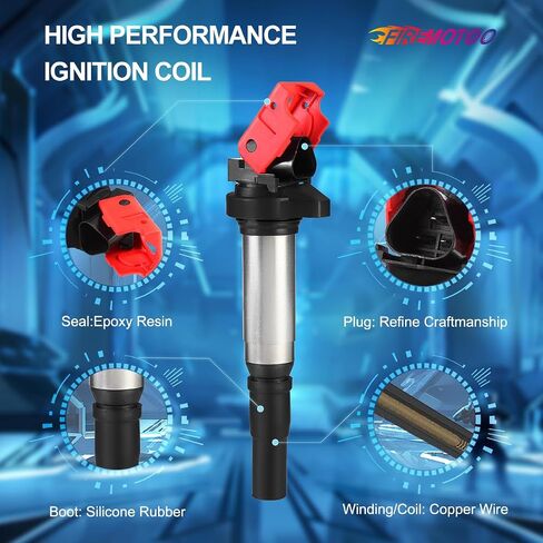 مجموعة من 4 حزمة ملف الإشعال متوافقة مع Mini Cooper 2009-2013 DOHC SOHC 2007-2008 Turbo 2009-2013 DOHC Turbo 2008 Countryman 2011-2016 Paceman 2013-2016 استبدال UF598 12137575010 RED RED in Saudi Arabia