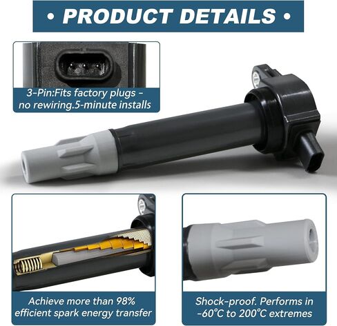UF651 Ignition Coil & 9686 Iridium Spark Plug Plug Pack متوافقة مع 12-20 Kia Forte 5 Koup Soul Hyundai Elantra GT Coupetucson OE#9417、93175、94705、9723、97390、5356 、 xp5702、18846-11070 in Kuwait
