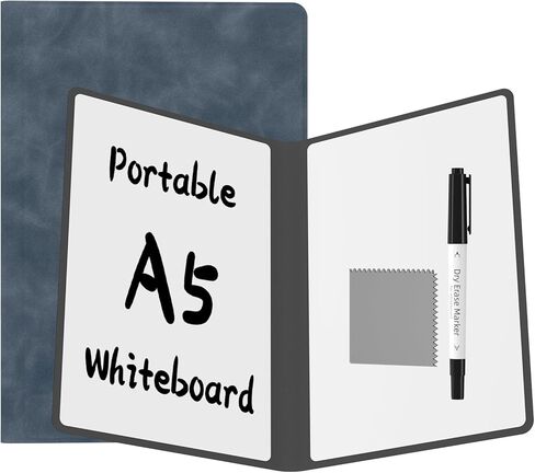 لوحة محو جافة محمولة ، دفتر ألواح بيضاء قابلة لإعادة الاستخدام ، غطاء بيض مزدوج على الوجهين 9.5 "× 6.6" مع علامة ، قطعة قماش المسح (الأزرق) in Kuwait