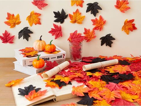 Fall Leaves Fake Artificial Maple Leaf Leaves for Table Home Events Crafts Fall Party Wedding Thanksgiving Halloween Autumn Decorations 200pcs Red Gold Green Faux Fall 3.4" Decor in Kuwait