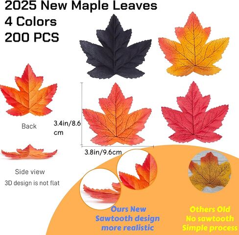 Fall Leaves Fake Artificial Maple Leaf Leaves for Table Home Events Crafts Fall Party Wedding Thanksgiving Halloween Autumn Decorations 200pcs Red Gold Green Faux Fall 3.4" Decor in Kuwait