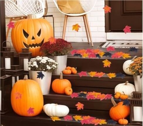 Fall Leaves Fake Artificial Maple Leaf Leaves for Table Home Events Crafts Fall Party Wedding Thanksgiving Halloween Autumn Decorations 200pcs Red Gold Green Faux Fall 3.4" Decor in Kuwait