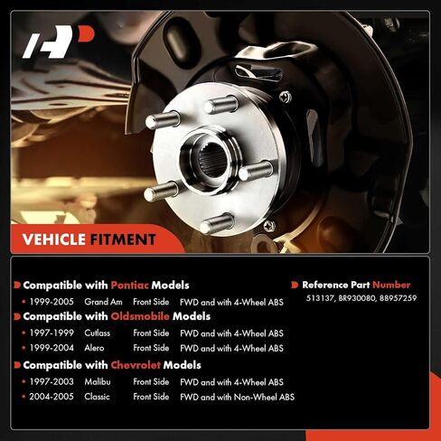 A-Premium Front Wheel Bearing and Hub Assembly with ABS & 5-Lug Compatible with Chevy Malibu 97-03, Classic 04-05, Oldsmobile Alero 99-04, Cutlass 97-99, Pontiac Grand Am 99-05, FWD in Saudi Arabia
