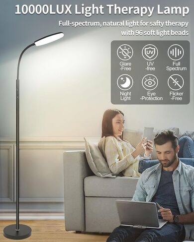 Light Therapy Lamp, 10000 Lux UV-Free Happy Therapy Lamp, Full Spectrum Sunlight Lamp with Remote Control, Light Therapy Floor Lamp with 10 Color Temperature & 6 Brightness & Timer in Saudi Arabia