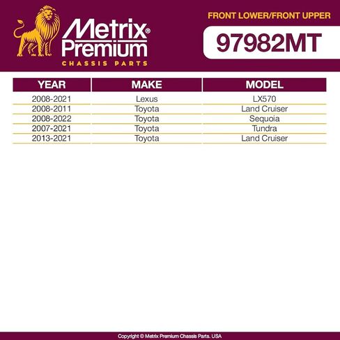 Metrix Premium Chassis Parts - 4 PC Front Upper & Front Lower Ball Joint Kit Fits 08-21 Lexus LX570, 08-21 Toyota Land Cruiser, 08-22 Sequoia, 07-21 Tundra, K500224, K500018, Made in Europe in Saudi Arabia