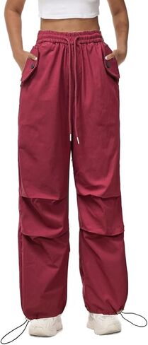 ناسكي سروال شحن عالي الخصر للنساء القتال سراويل العسكرية التي تتميز بأرجل واسعة مع 6 جيوب ， غير رسمية وراحة in Kuwait