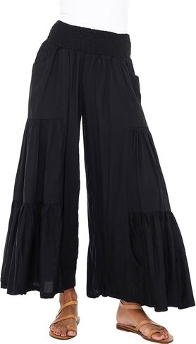 Back From Bali Womens Boho Ruffle Wide Leg High Waist Palazzo Pants with Pockets in Kuwait