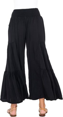 Back From Bali Womens Boho Ruffle Wide Leg High Waist Palazzo Pants with Pockets in Kuwait