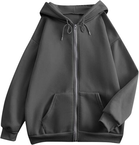 Womens Zip Up Hoodies Oversized Fleece Plain Y2K Hoodie Jackets Athletic Zipper Hooded Sweatshirt with Pockets in Saudi Arabia