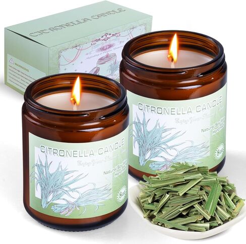 شموع Citronella في الهواء الطلق والداخلية ، LCDGTJ 2 حزمة Lemongrass معطرة شمعيات شمع الصويا الطبيعية في جرة زجاجية لحديقة الفناء ساحة المنزل شرفة التخييم الصيف الفناء الخلفي ، لمدة 120 ساعة طويلة الحرق in Saudi Arabia