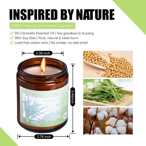 شموع Citronella في الهواء الطلق والداخلية ، LCDGTJ 2 حزمة Lemongrass معطرة شمعيات شمع الصويا الطبيعية في جرة زجاجية لحديقة الفناء ساحة المنزل شرفة التخييم الصيف الفناء الخلفي ، لمدة 120 ساعة طويلة الحرق in Saudi Arabia