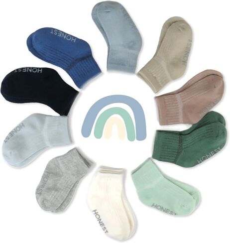 HonestBaby Multipack Cozy Socks مصنوعة بشكل مستدام للرضع ، وطفل حديث الولادة ، والطفل الصغير ، و Kids Boys ، و Girls ، و 10 عبوات قوس قزح ، 2T-3T in Saudi Arabia