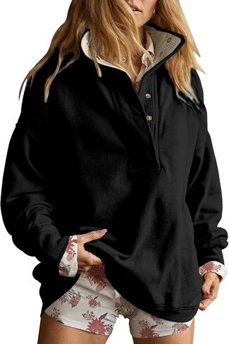 قميص من النوع الثقيل للنساء الزر غير الرسمي Henley Neck Pullover Tops Fashion Y2K Sweatshirt Winter Cloths in Saudi Arabia