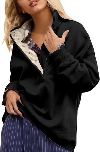 قميص من النوع الثقيل للنساء الزر غير الرسمي Henley Neck Pullover Tops Fashion Y2K Sweatshirt Winter Cloths in Saudi Arabia