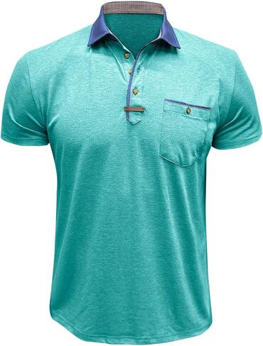 Golf Polos for Men Casual Shirts Classic Button Basic Short Sleeve Shirt Solid Tees Golf Stylish Tops with Pocket in Saudi Arabia